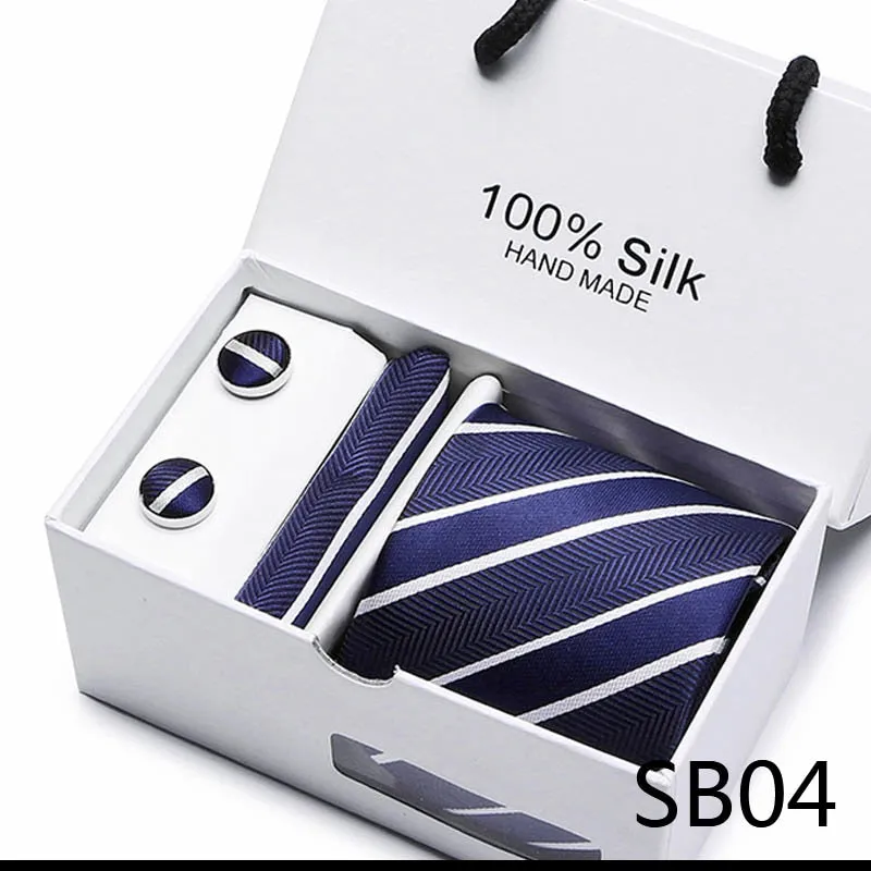 Xituodai Gift box Office  Men Classic Party Wedding striped 7.5cm Silk Wedding  Floral Tie Necktie Handkerchief Set