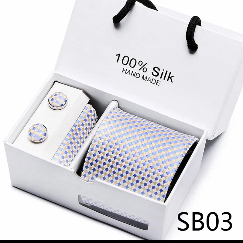 Xituodai Gift box Office  Men Classic Party Wedding striped 7.5cm Silk Wedding  Floral Tie Necktie Handkerchief Set