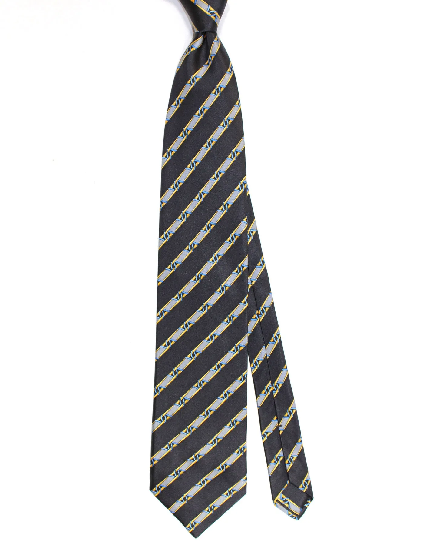 Zilli Necktie Black Royal Blue Gray Stripes - Wide Tie FINAL SALE