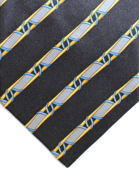 Zilli Necktie Black Royal Blue Gray Stripes - Wide Tie FINAL SALE