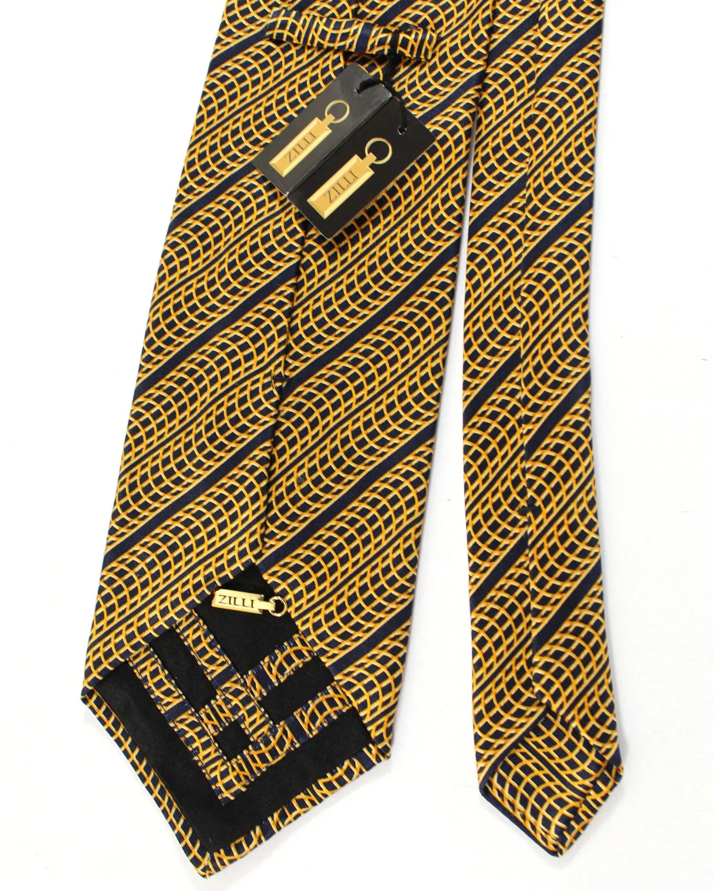 Zilli Paris Tie Black Brown Gold Stripes Design - Wide Necktie SALE