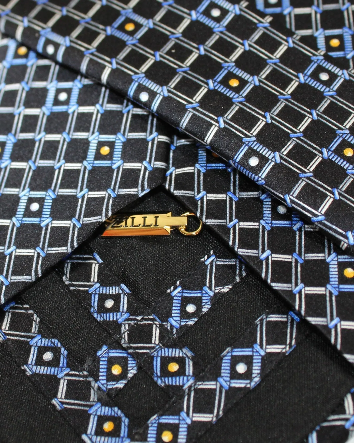 Zilli Silk Tie Black Blue Geometric Design - Wide Necktie FINAL SALE