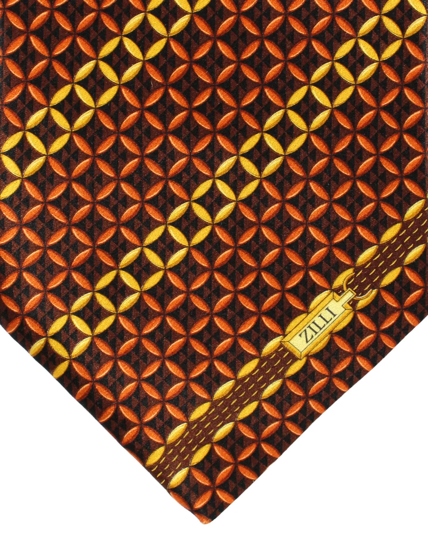 Zilli Silk Tie Brown Geometric Stripes - Wide Necktie FINAL SALE