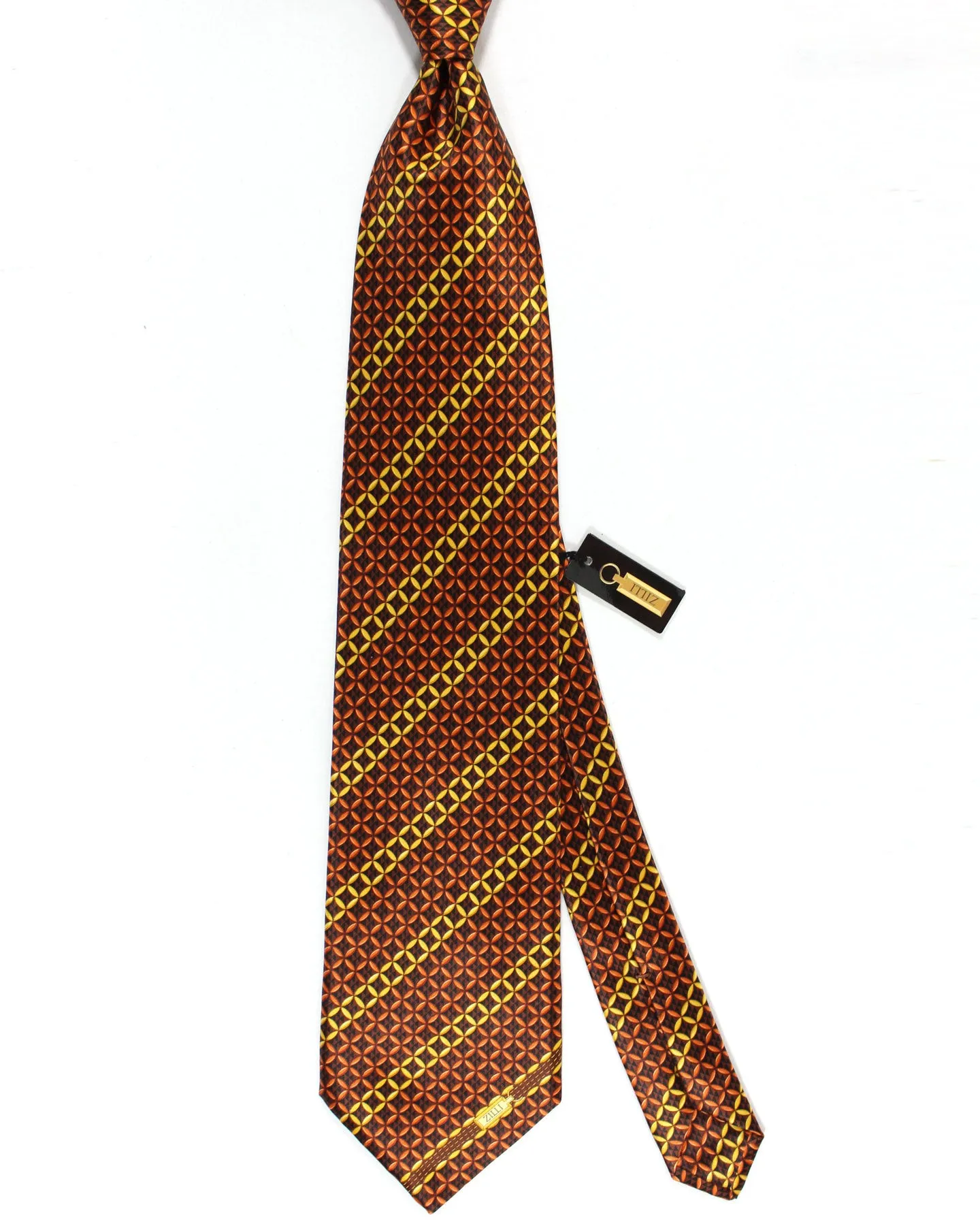 Zilli Silk Tie Brown Geometric Stripes - Wide Necktie FINAL SALE