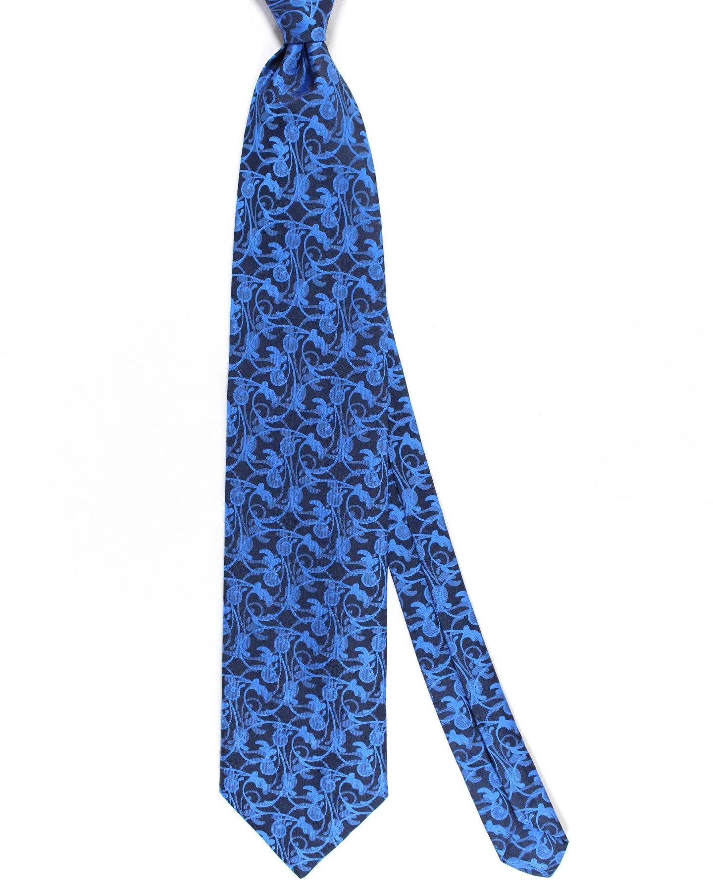 Zilli Silk Tie Dark Blue Blue Ornamental Design - Wide Necktie SALE