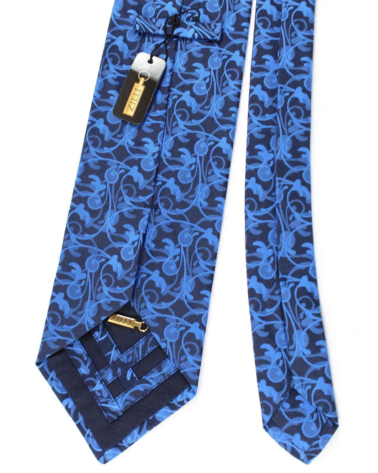 Zilli Silk Tie Dark Blue Blue Ornamental Design - Wide Necktie SALE