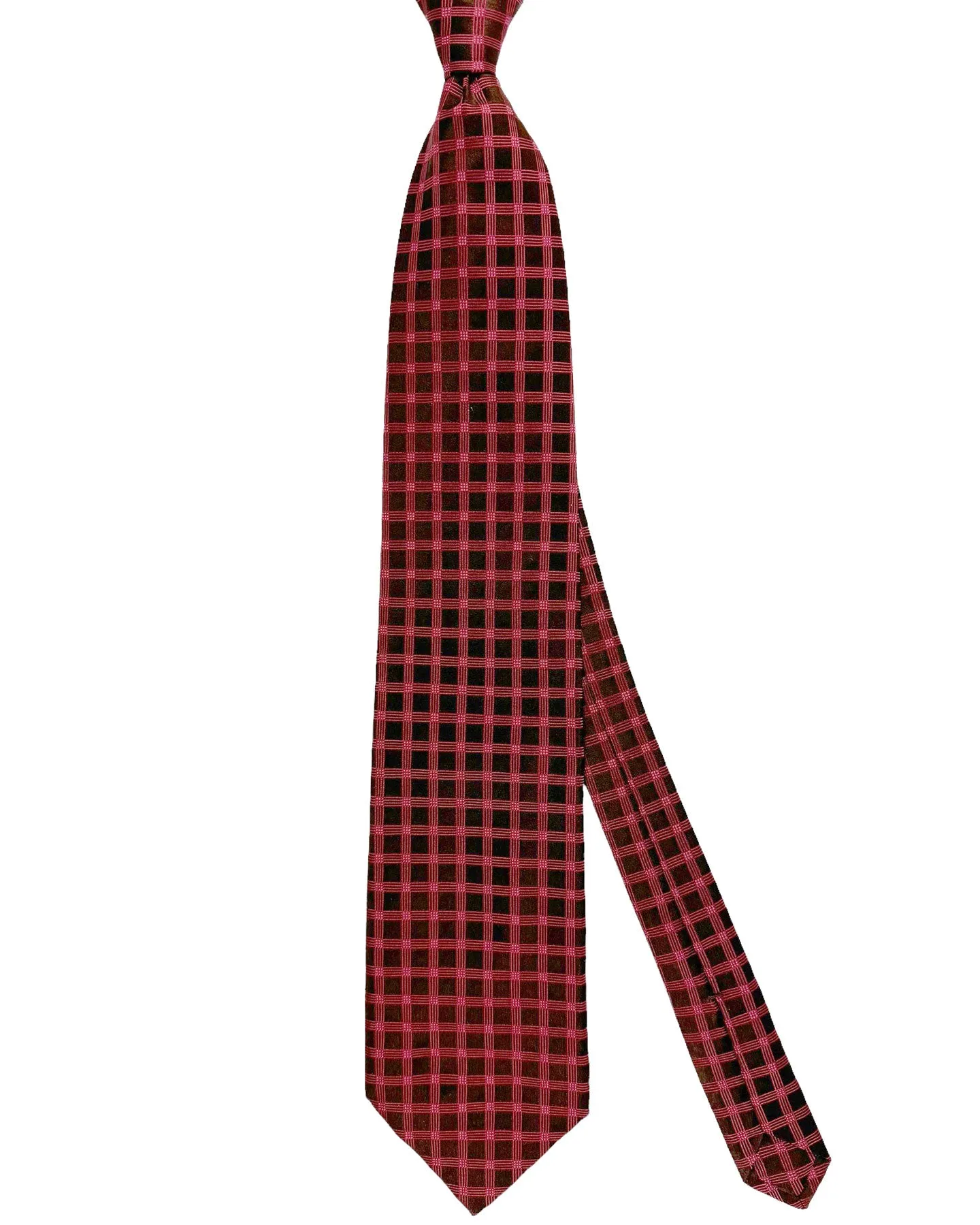 Zilli Silk Tie Dark Red Pink Check - Wide Necktie