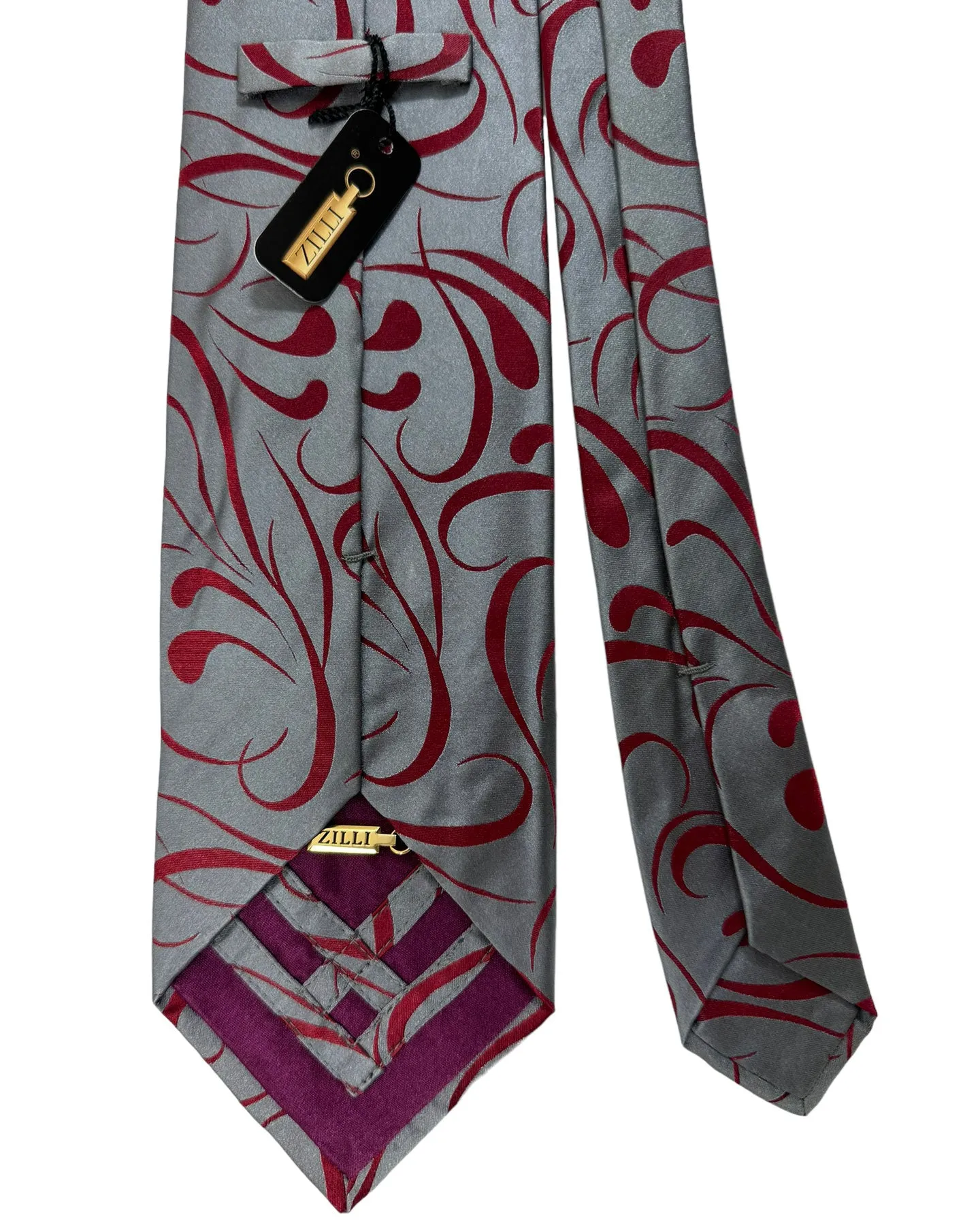 Zilli Silk Tie Gray Maroon Swirl - Wide Necktie FINAL SALE