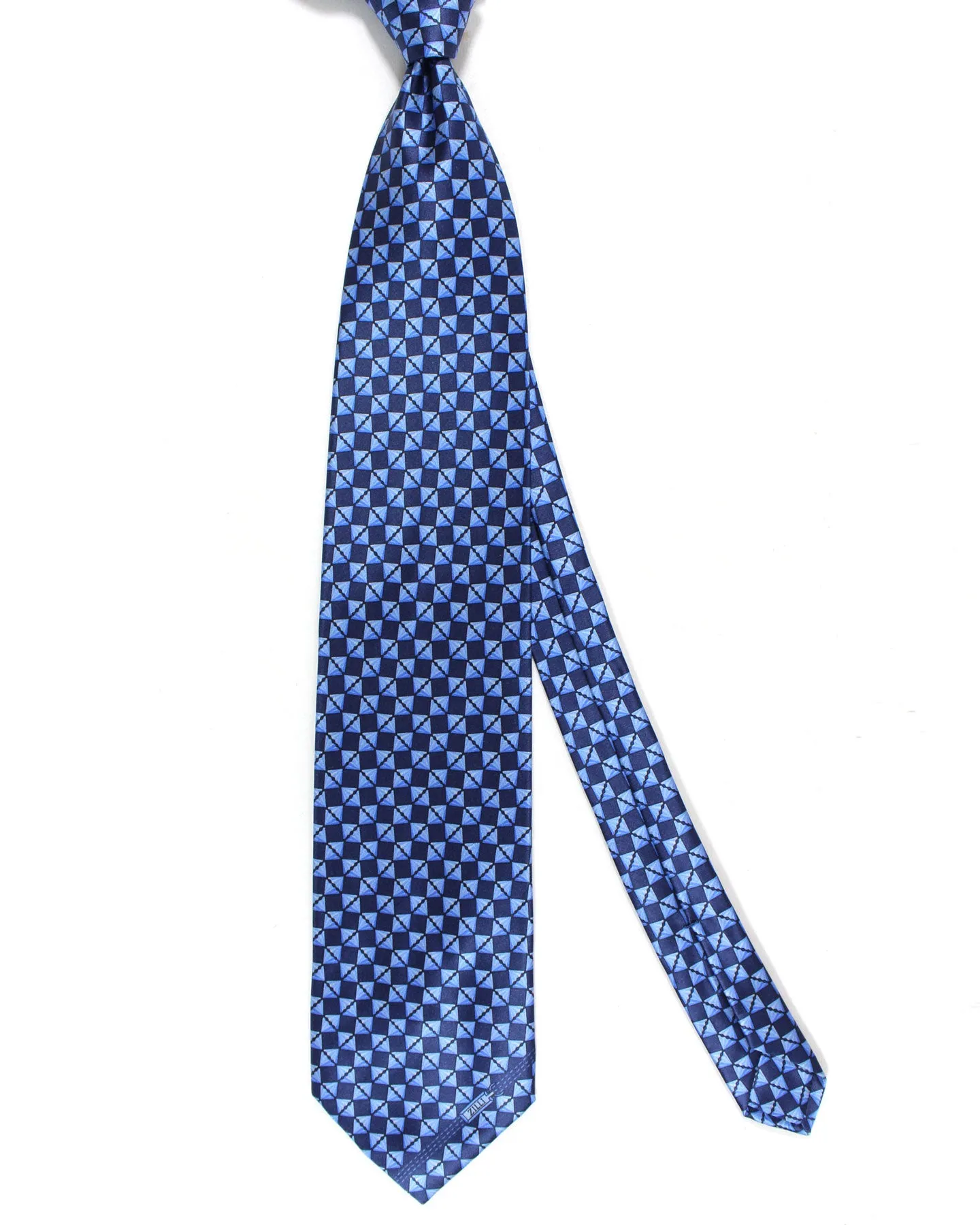 Zilli Silk Tie Navy Blue Geometric - Wide Necktie