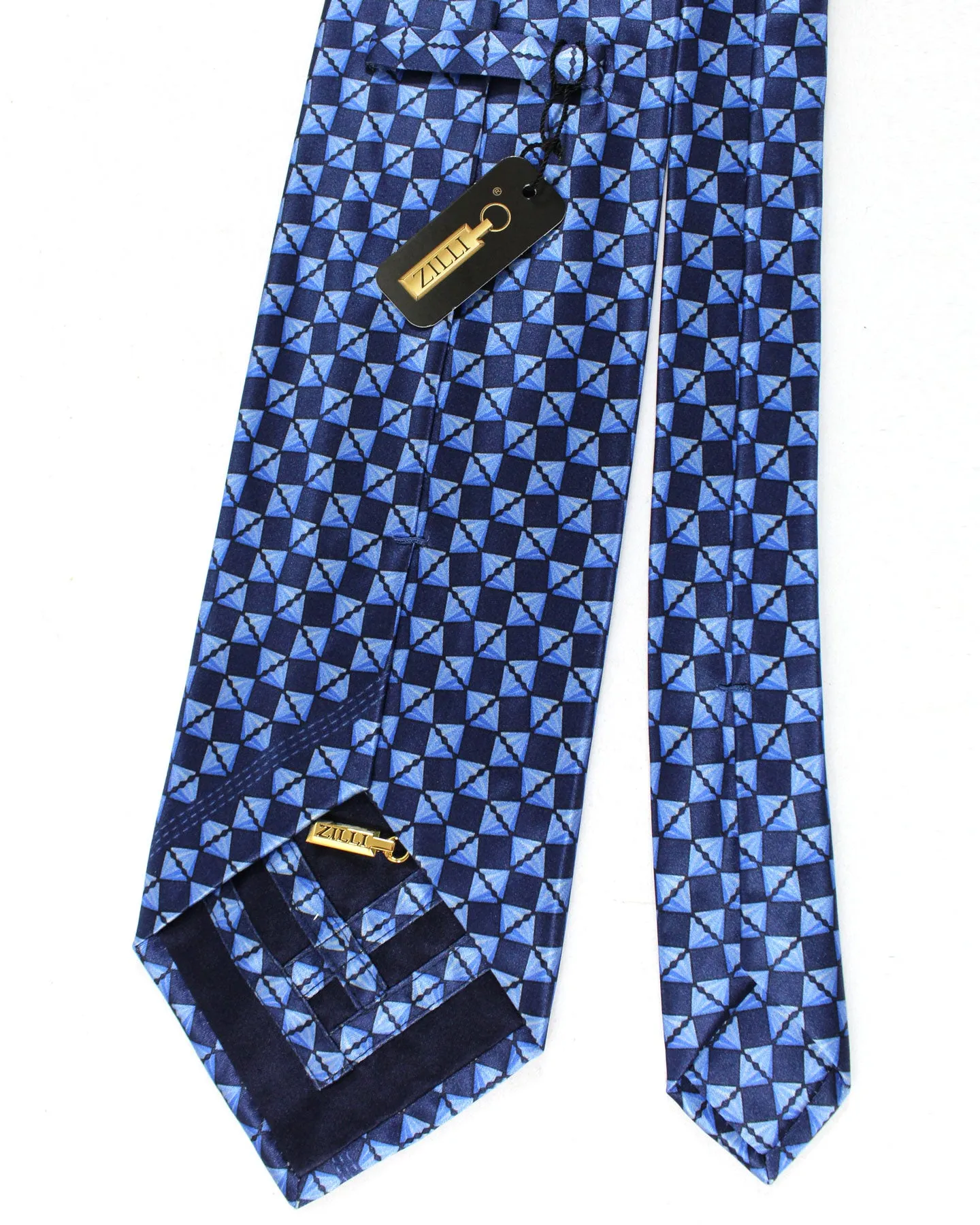 Zilli Silk Tie Navy Blue Geometric - Wide Necktie