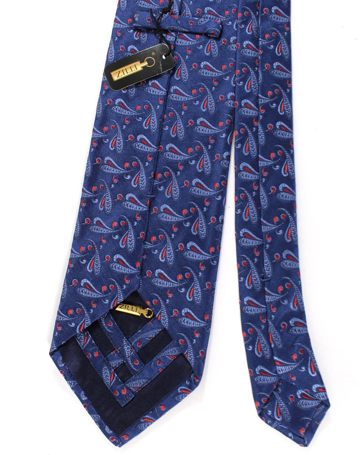 Zilli Silk Tie Navy Red Paisley - Wide Necktie