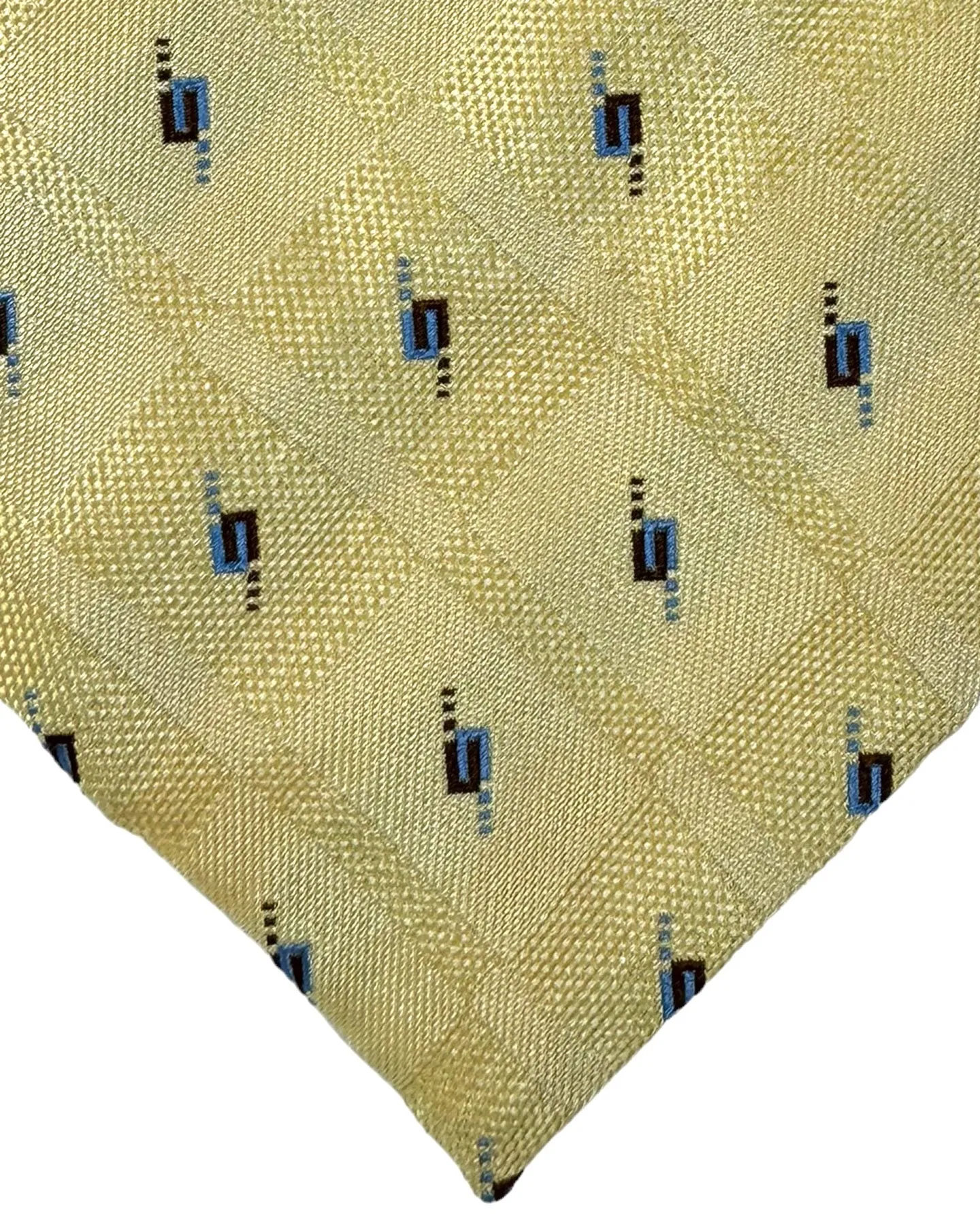 Zilli Silk Tie Yellow Cream Blue Brown Micro Pattern - Wide Necktie