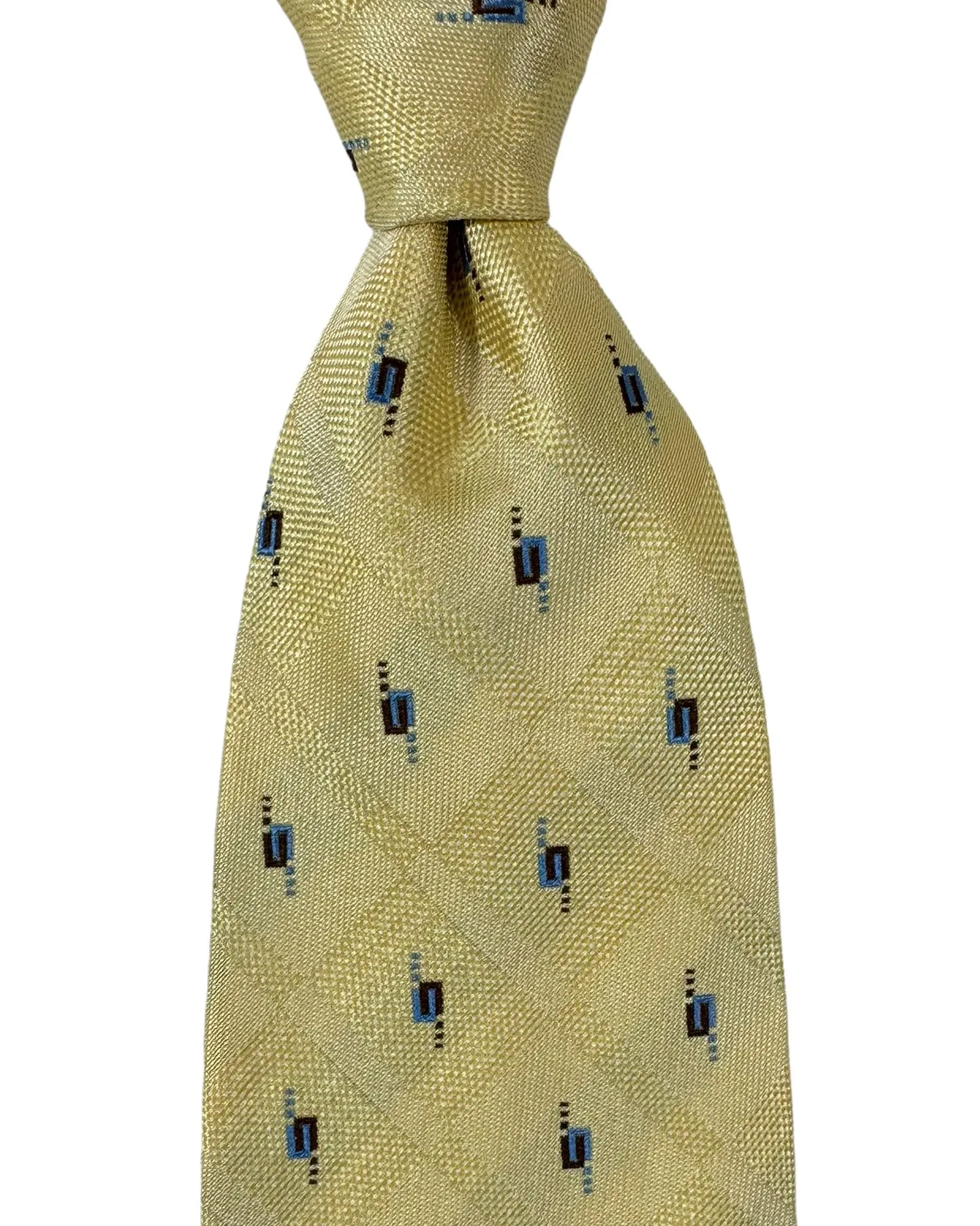 Zilli Silk Tie Yellow Cream Blue Brown Micro Pattern - Wide Necktie